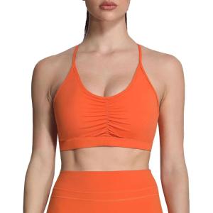imageAoxjox Sports Bras for Women Workout Fitness Ruched Training Baddie Cross Back Yoga Crop TankOrange