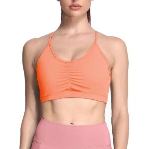 imageAoxjox Sports Bras for Women Workout Fitness Ruched Training Baddie Cross Back Yoga Crop TankPapaya
