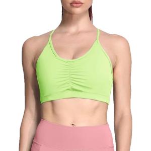 imageAoxjox Sports Bras for Women Workout Fitness Ruched Training Baddie Cross Back Yoga Crop TankParadise Green