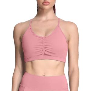imageAoxjox Sports Bras for Women Workout Fitness Ruched Training Baddie Cross Back Yoga Crop TankPink