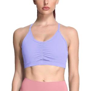 imageAoxjox Sports Bras for Women Workout Fitness Ruched Training Baddie Cross Back Yoga Crop TankPurple Heather
