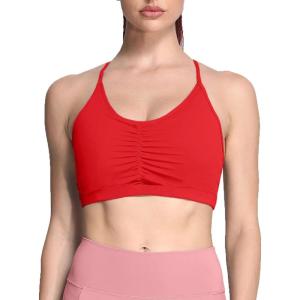 imageAoxjox Sports Bras for Women Workout Fitness Ruched Training Baddie Cross Back Yoga Crop TankRacing Red