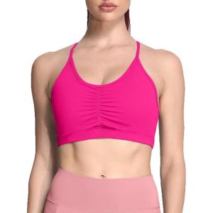 imageAoxjox Sports Bras for Women Workout Fitness Ruched Training Baddie Cross Back Yoga Crop TankRose Red