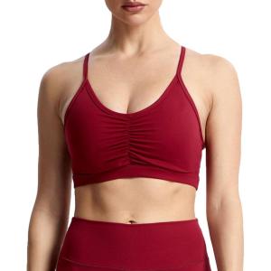 imageAoxjox Sports Bras for Women Workout Fitness Ruched Training Baddie Cross Back Yoga Crop TankRumba Red