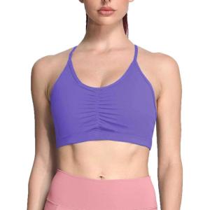 imageAoxjox Sports Bras for Women Workout Fitness Ruched Training Baddie Cross Back Yoga Crop TankViolet
