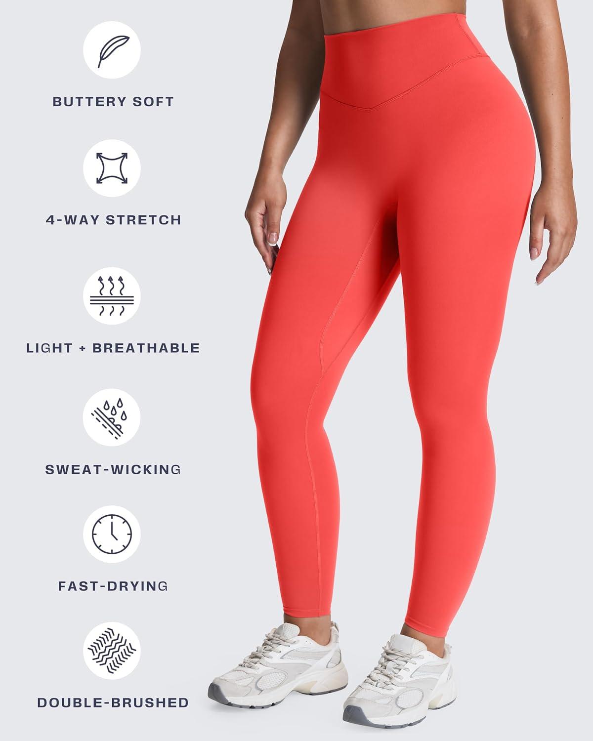 imageAoxjox High Waisted Workout Leggings for Women Tummy Control Buttery Soft Yoga Metamorph Deep V Pants 26quotFiery Coral See Through