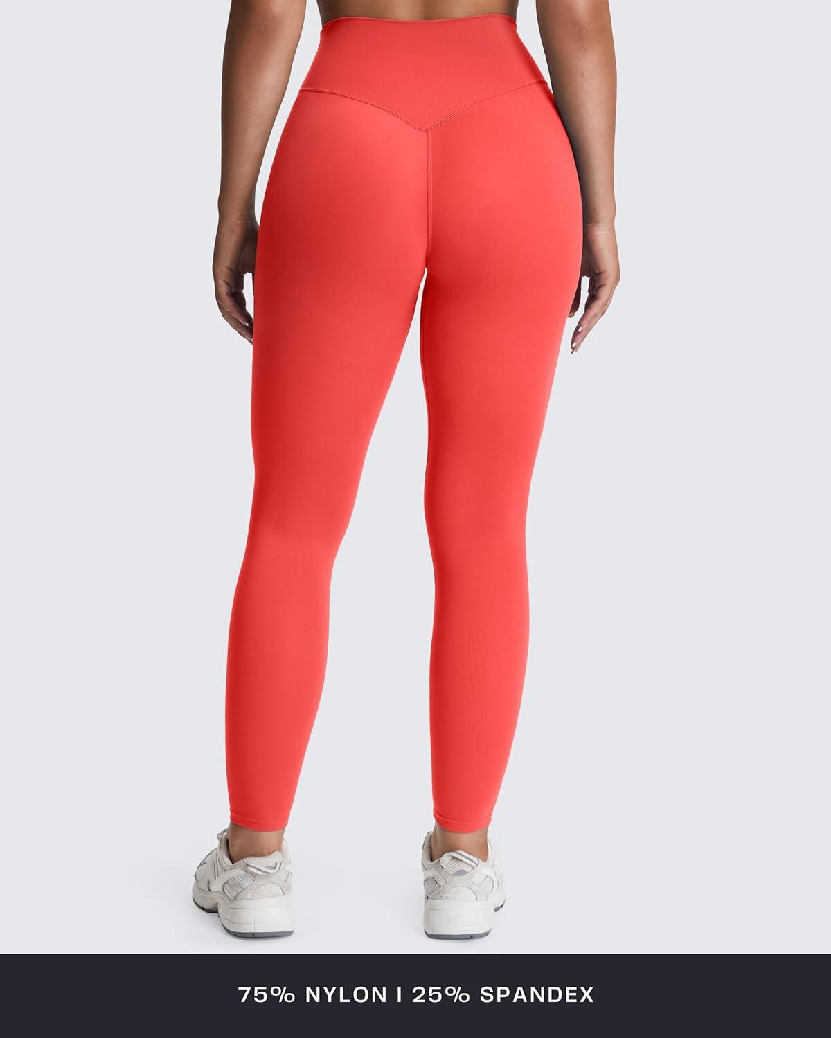 imageAoxjox High Waisted Workout Leggings for Women Tummy Control Buttery Soft Yoga Metamorph Deep V Pants 26quotFiery Coral See Through