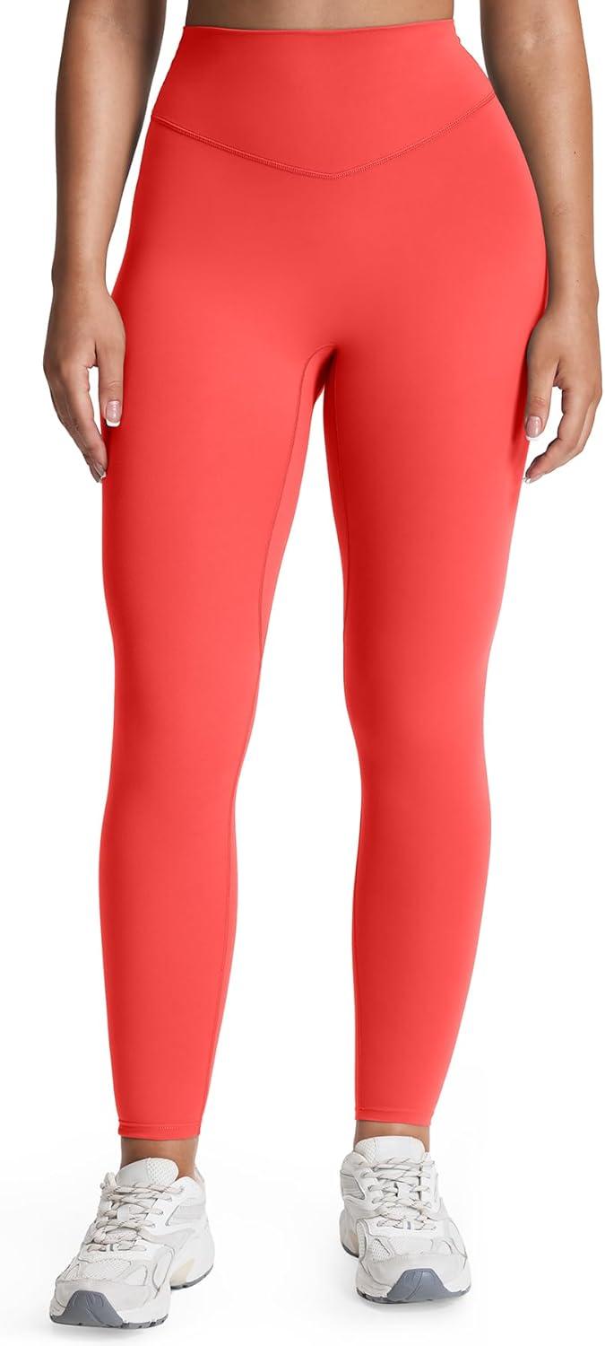 imageAoxjox High Waisted Workout Leggings for Women Tummy Control Buttery Soft Yoga Metamorph Deep V Pants 26quotFiery Coral See Through