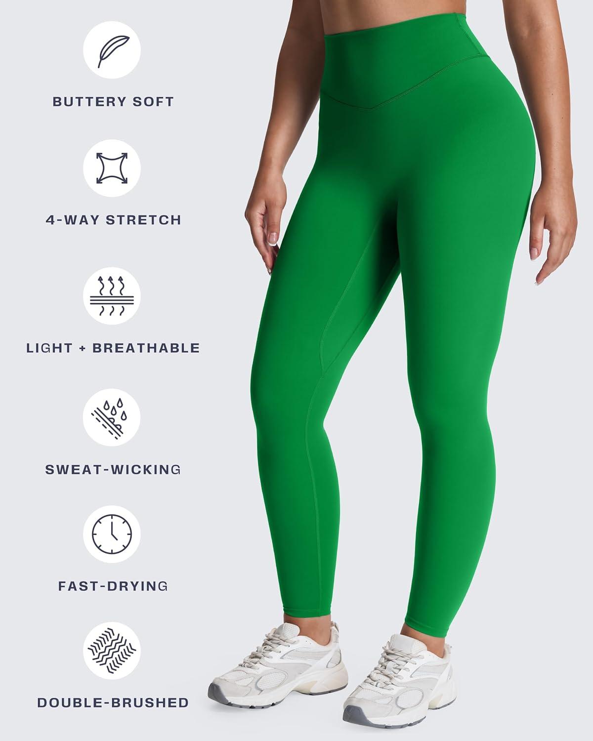 imageAoxjox High Waisted Workout Leggings for Women Tummy Control Buttery Soft Yoga Metamorph Deep V Pants 26quotJolly Green