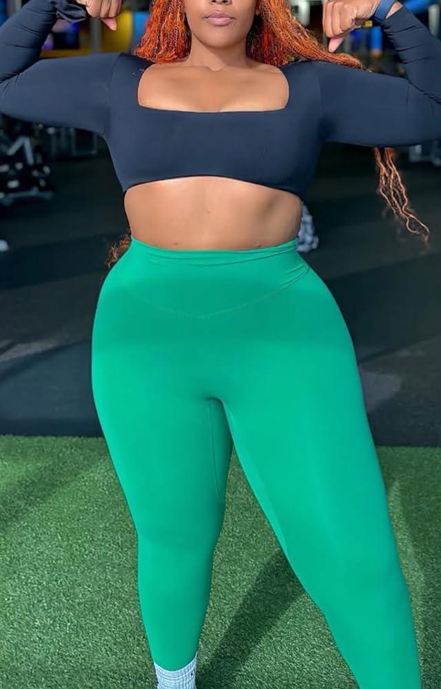 imageAoxjox High Waisted Workout Leggings for Women Tummy Control Buttery Soft Yoga Metamorph Deep V Pants 26quotJolly Green