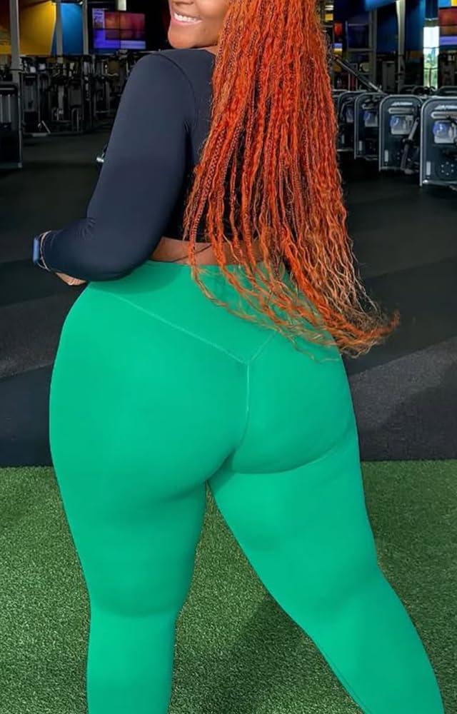 imageAoxjox High Waisted Workout Leggings for Women Tummy Control Buttery Soft Yoga Metamorph Deep V Pants 26quotJolly Green