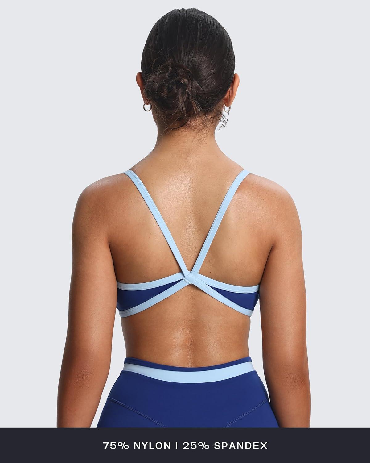 imageAoxjox Womens Color Block Workout Sports Bras Fitness Blair Bra Athletic Yoga Crop TankBellwether BlueAiry Blue