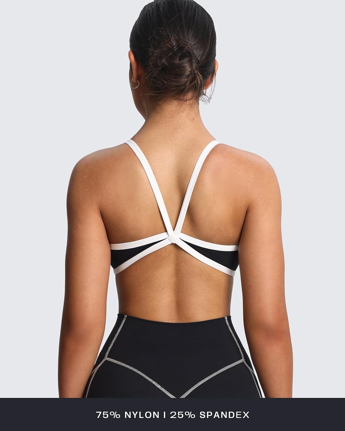 imageAoxjox Womens Color Block Workout Sports Bras Fitness Blair Bra Athletic Yoga Crop TankBlack and White
