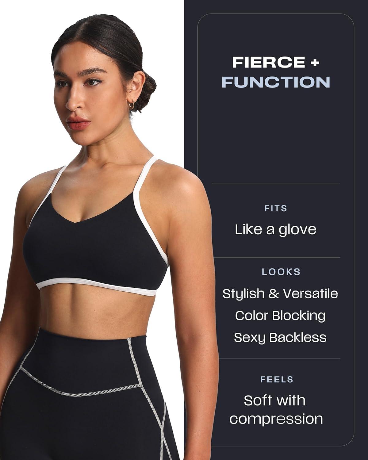 imageAoxjox Womens Color Block Workout Sports Bras Fitness Blair Bra Athletic Yoga Crop TankBlack and White