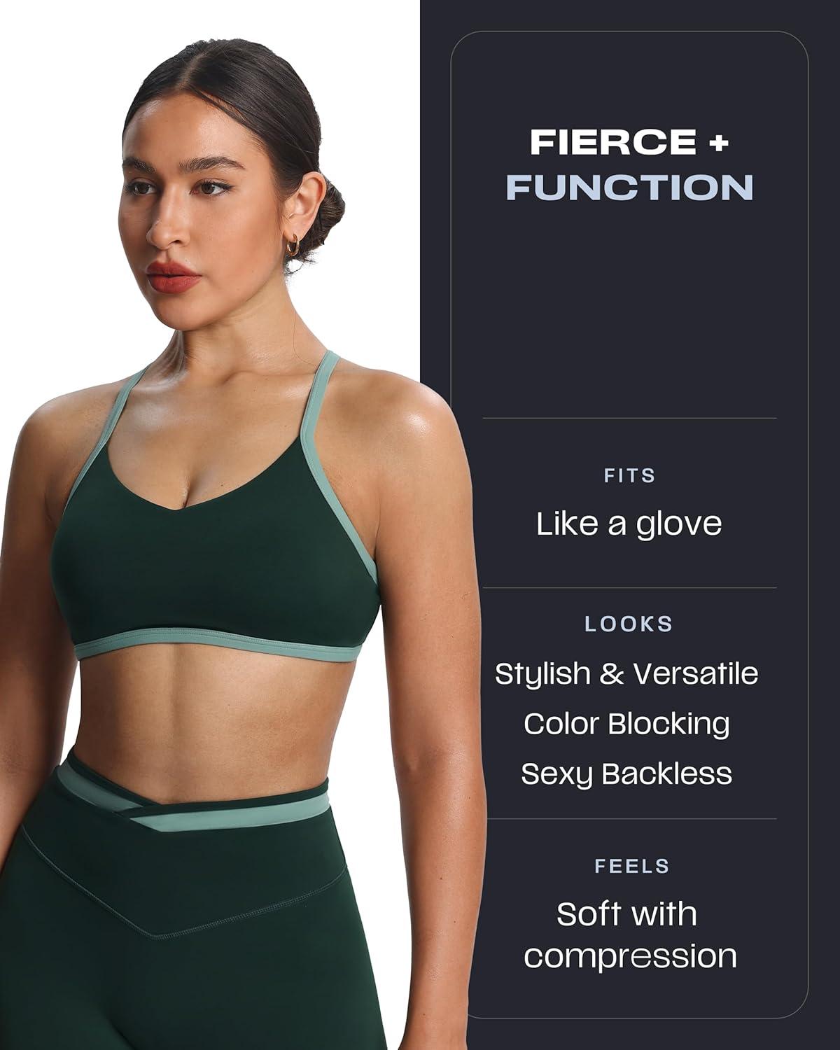 imageAoxjox Womens Color Block Workout Sports Bras Fitness Blair Bra Athletic Yoga Crop TankForest GreenSage Green