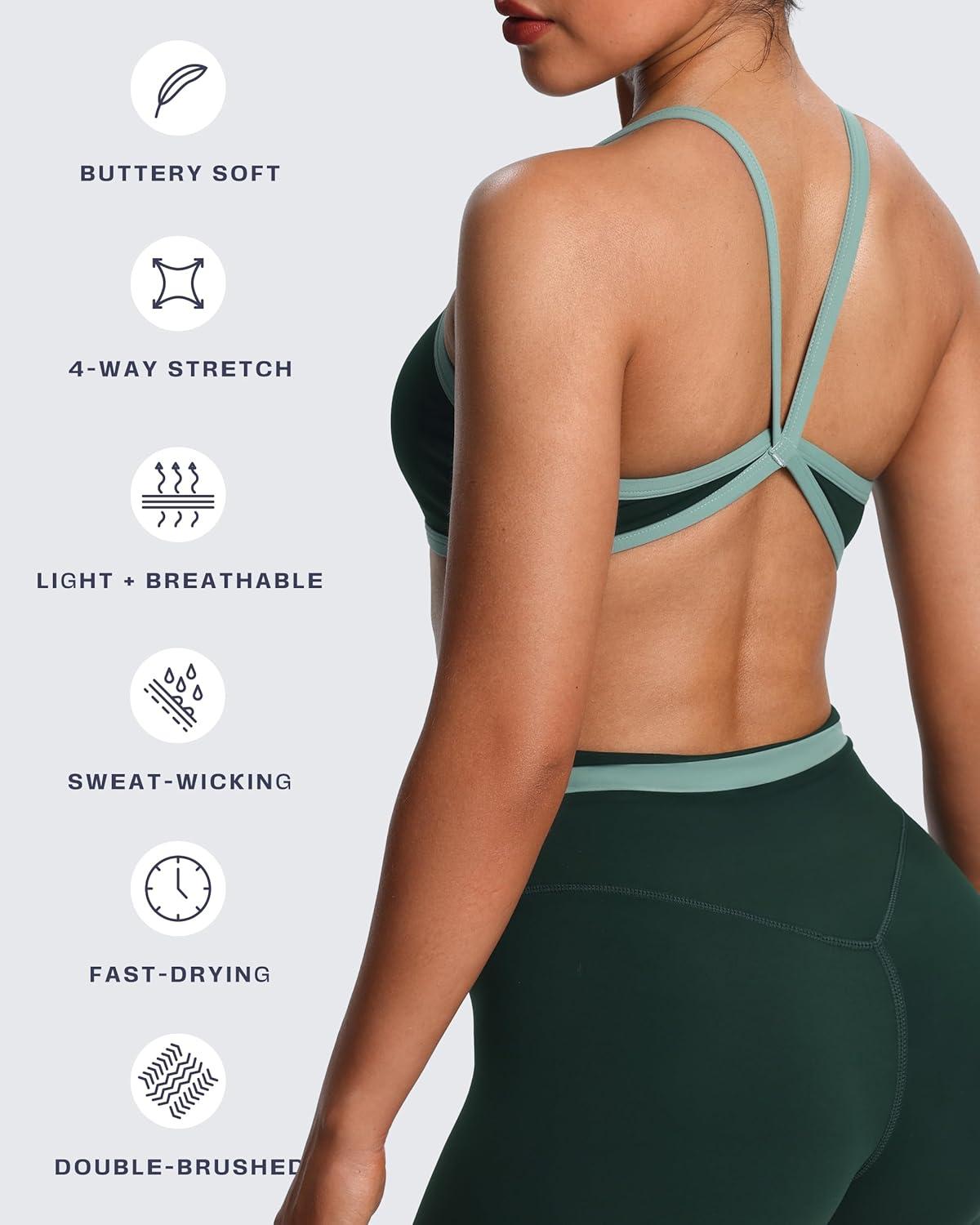 imageAoxjox Womens Color Block Workout Sports Bras Fitness Blair Bra Athletic Yoga Crop TankForest GreenSage Green