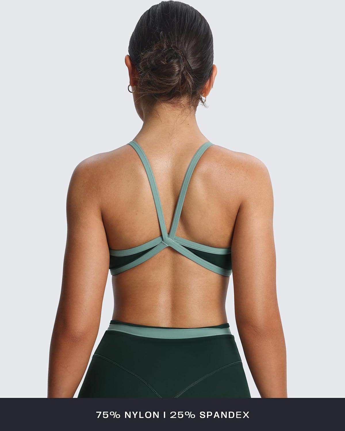 imageAoxjox Womens Color Block Workout Sports Bras Fitness Blair Bra Athletic Yoga Crop TankForest GreenSage Green