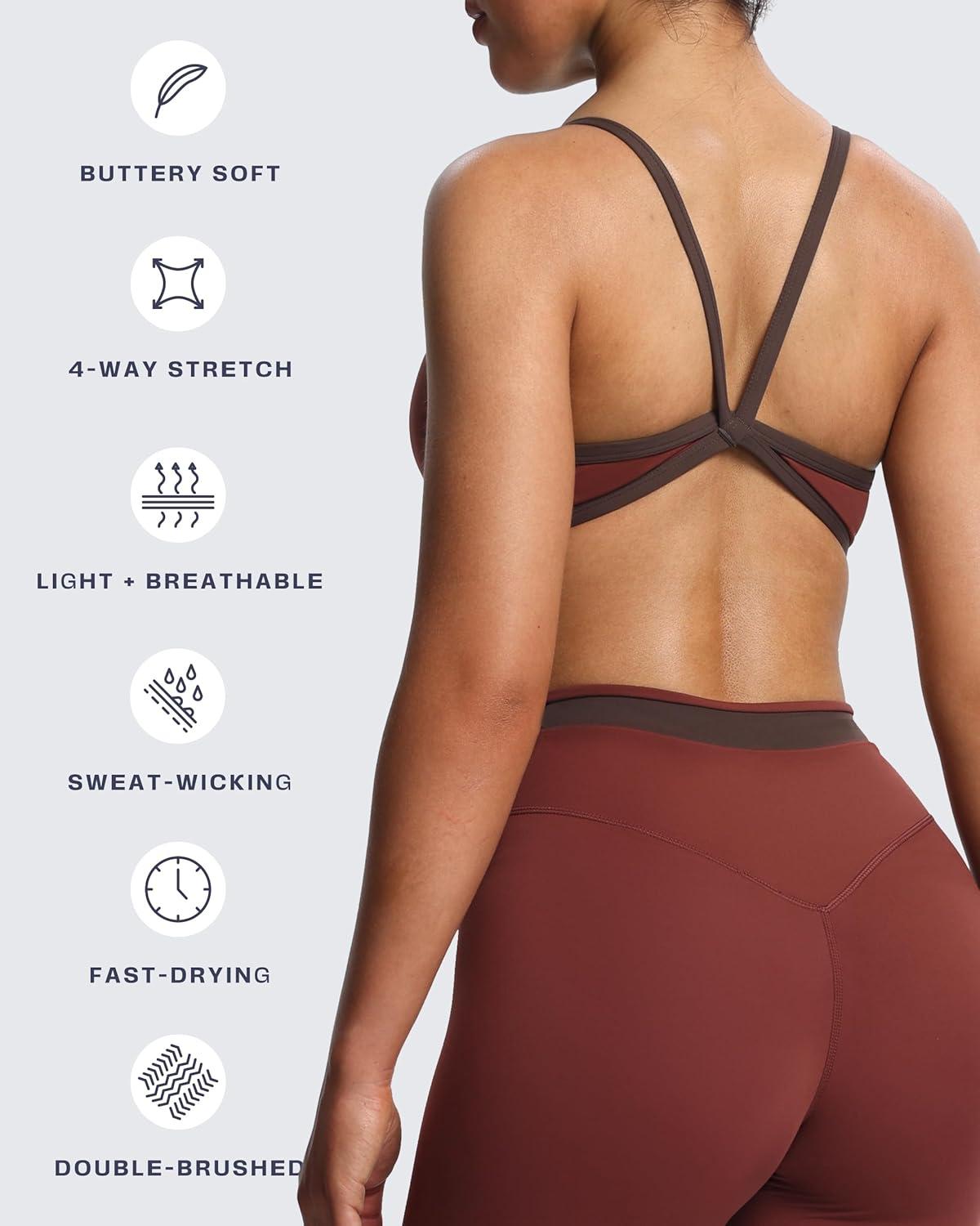 imageAoxjox Womens Color Block Workout Sports Bras Fitness Blair Bra Athletic Yoga Crop TankRum RaisinMulch