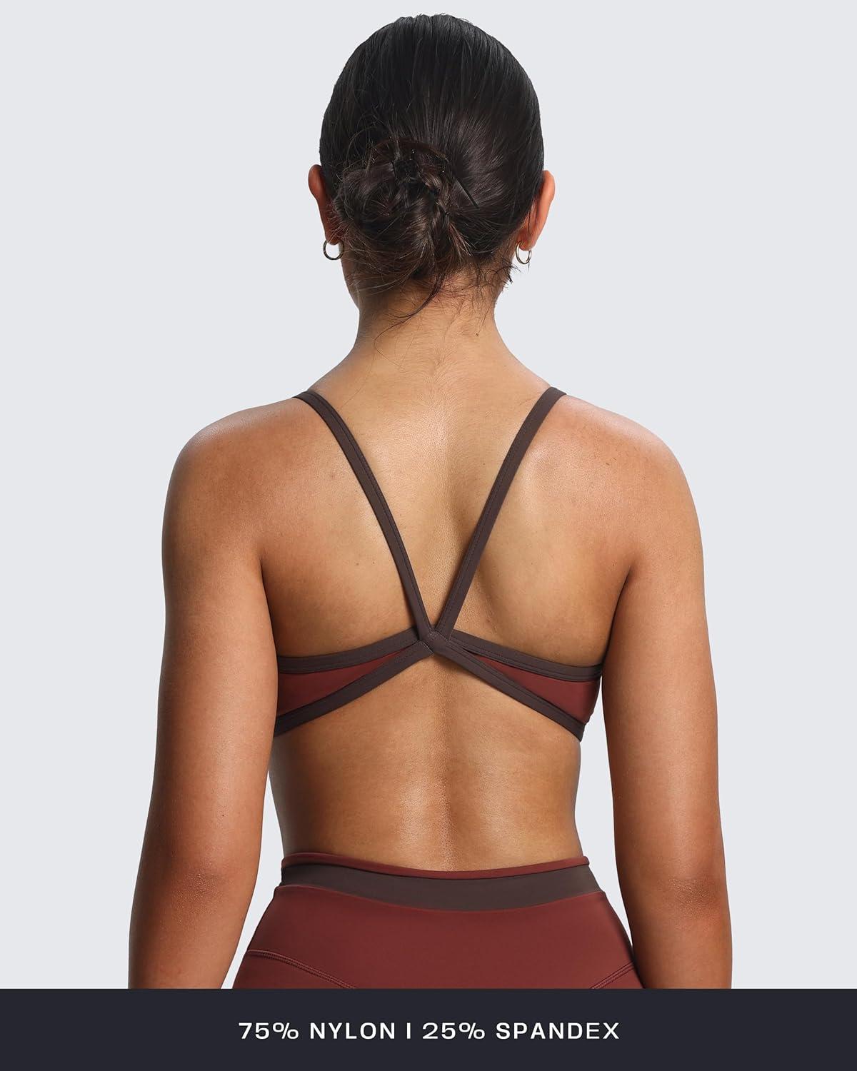 imageAoxjox Womens Color Block Workout Sports Bras Fitness Blair Bra Athletic Yoga Crop TankRum RaisinMulch