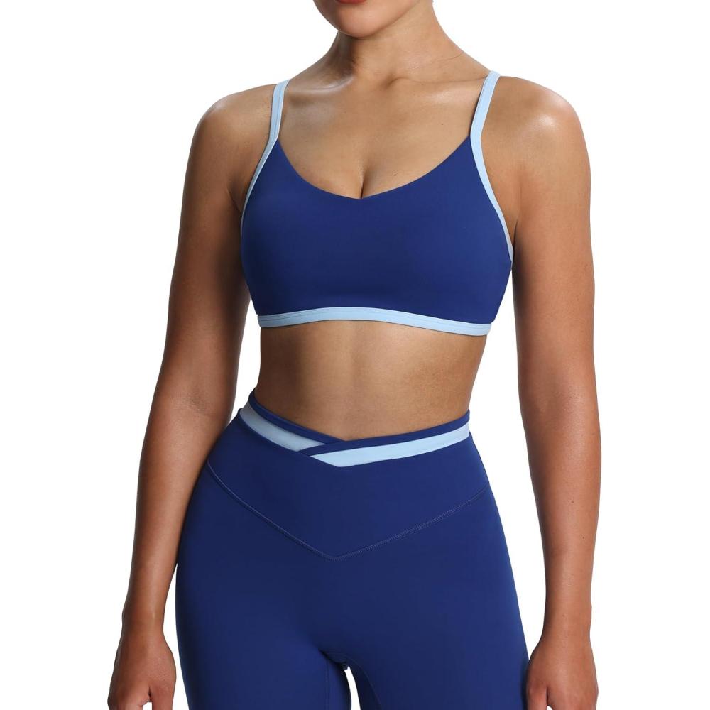 imageAoxjox Womens Color Block Workout Sports Bras Fitness Blair Bra Athletic Yoga Crop TankBellwether BlueAiry Blue