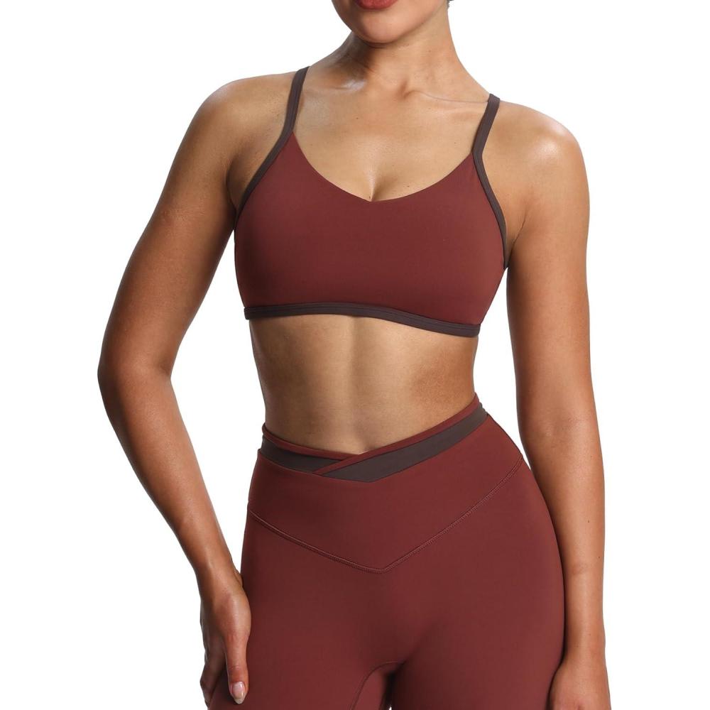imageAoxjox Womens Color Block Workout Sports Bras Fitness Blair Bra Athletic Yoga Crop TankRum RaisinMulch