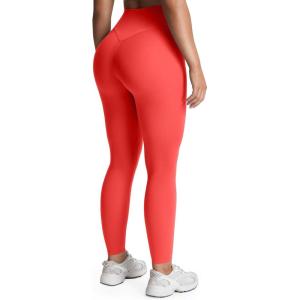 imageAoxjox High Waisted Workout Leggings for Women Tummy Control Buttery Soft Yoga Metamorph Deep V Pants 26quotFiery Coral See Through