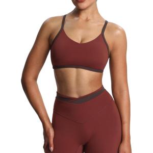imageAoxjox Womens Color Block Workout Sports Bras Fitness Blair Bra Athletic Yoga Crop TankRum RaisinMulch