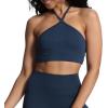 imageAoxjox Womens Workout Sports Bras Fitness Darla High Neck Bra Yoga Crop TankDark Blue Marl