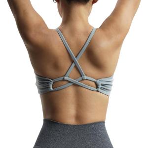 imageAoxjox Womens Workout Sports Bras Fitness Molly Cross Back Ruched Bra Yoga Crop TankGrey