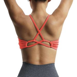 imageAoxjox Womens Workout Sports Bras Fitness Molly Cross Back Ruched Bra Yoga Crop TankSpiced Coral