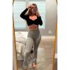 imageAoxjox Long Sleeve Crop Tops for Women Sweetheart Neck Ruched Violet Workout Gym Cropped T Shirt TopBlack