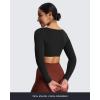 imageAoxjox Long Sleeve Crop Tops for Women Sweetheart Neck Ruched Violet Workout Gym Cropped T Shirt TopBlack