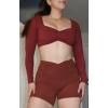 imageAoxjox Long Sleeve Crop Tops for Women Sweetheart Neck Ruched Violet Workout Gym Cropped T Shirt TopBurgundy