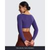 imageAoxjox Long Sleeve Crop Tops for Women Sweetheart Neck Ruched Violet Workout Gym Cropped T Shirt TopMulberry Purple