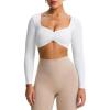 imageAoxjox Long Sleeve Crop Tops for Women Sweetheart Neck Ruched Violet Workout Gym Cropped T Shirt TopWhite