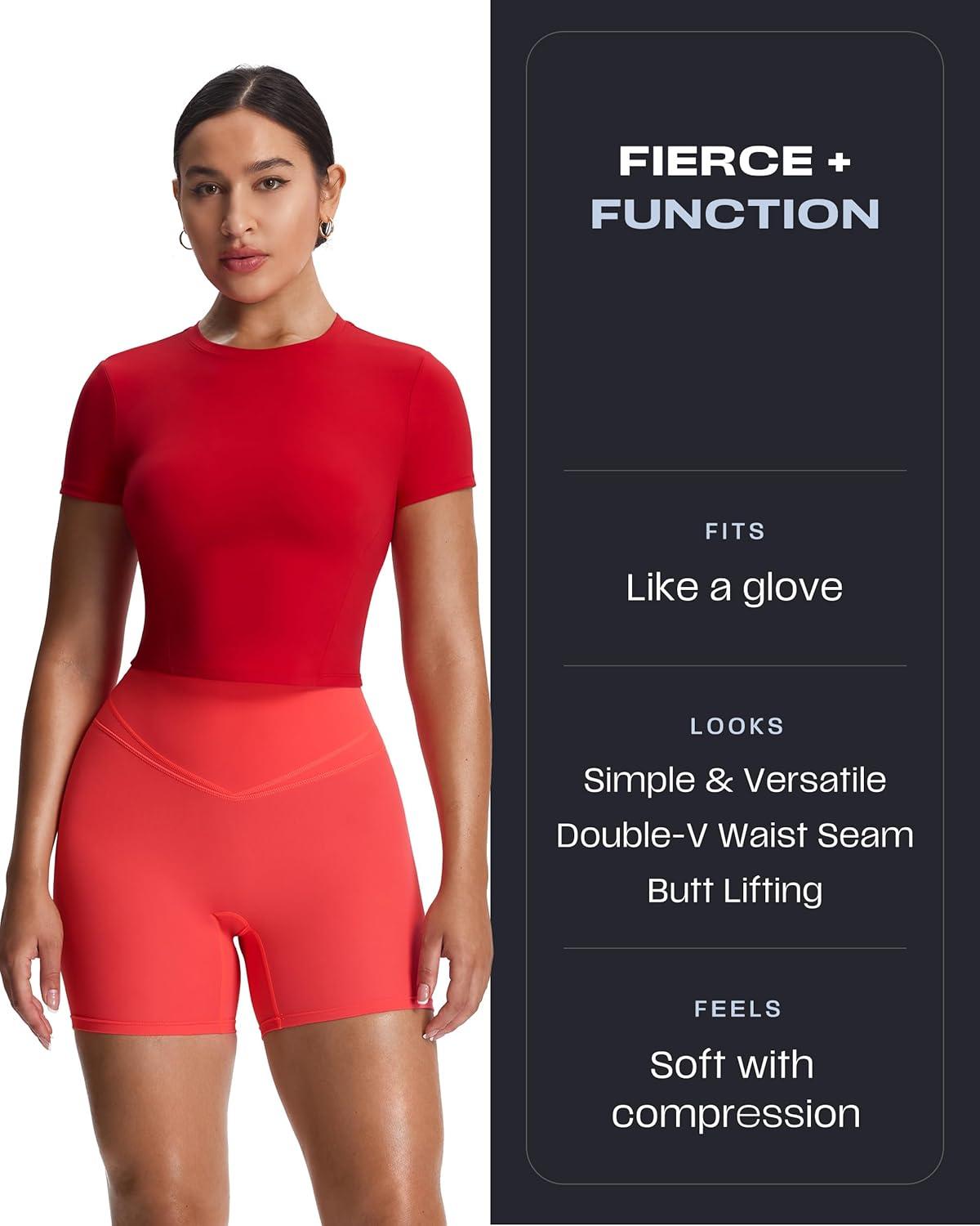 imageAoxjox Siren Workout Biker Shorts for Women Tummy Control High Waisted Hidden Scrunch Athletic Gym Yoga Short 5quot6quot7quotFiery Coral Size Down  If in Between Sizes