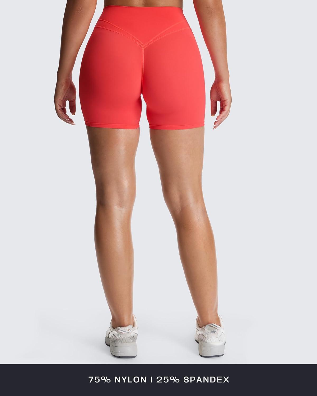 imageAoxjox Siren Workout Biker Shorts for Women Tummy Control High Waisted Hidden Scrunch Athletic Gym Yoga Short 5quot6quot7quotFiery Coral Size Down  If in Between Sizes