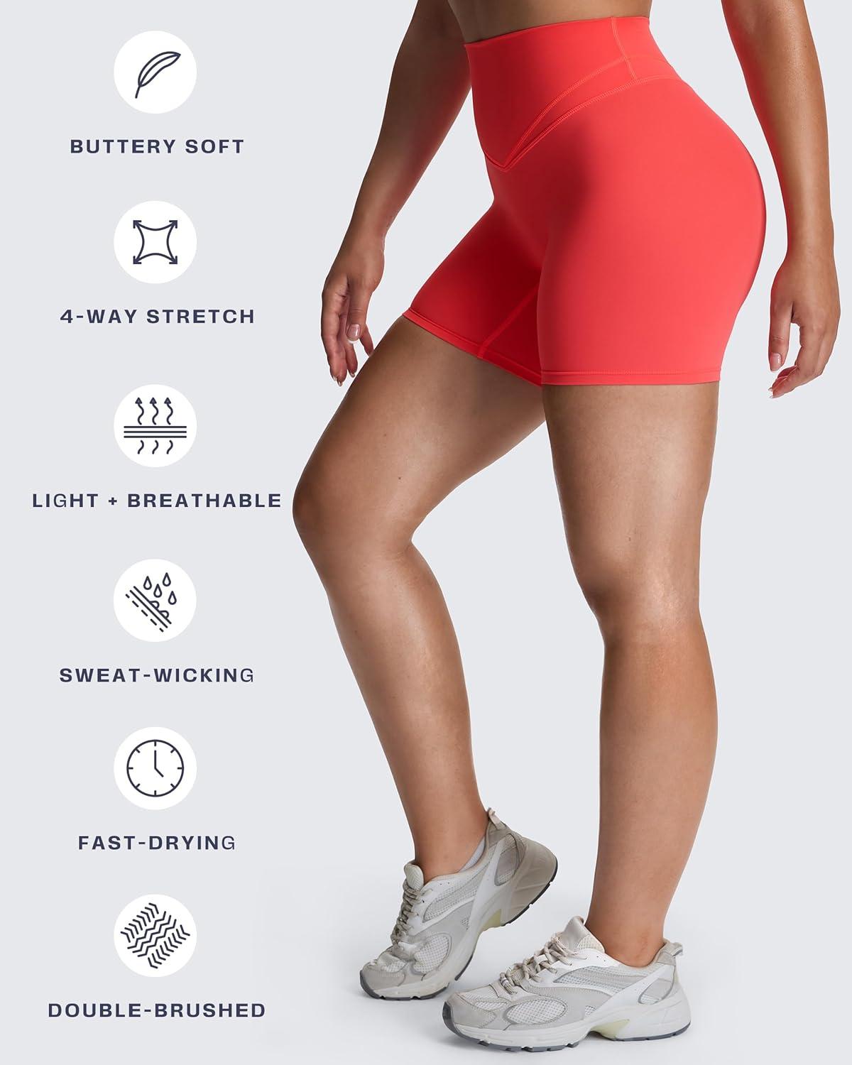 imageAoxjox Siren Workout Biker Shorts for Women Tummy Control High Waisted Hidden Scrunch Athletic Gym Yoga Short 5quot6quot7quotFiery Coral Size Down  If in Between Sizes