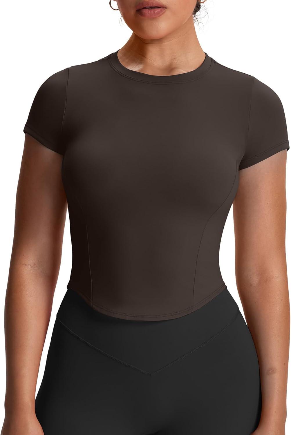 imageAoxjox Womens Short Sleeve TShirts GEO Baby Tee Workout Gym Yoga Crop TopMulch