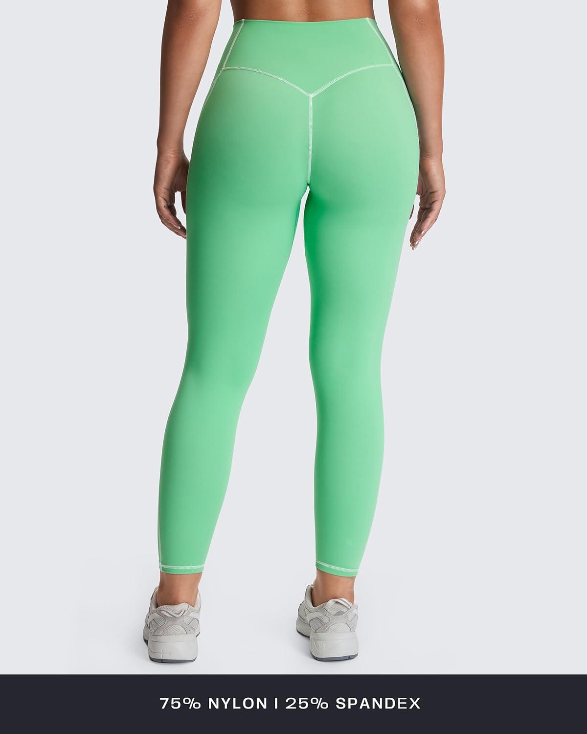 imageAoxjox Workout Leggings for Women High Waisted Exercise Athletic Gym Fitness Yoga Lexi Lined Pants 26quotKatydid GreenWhite