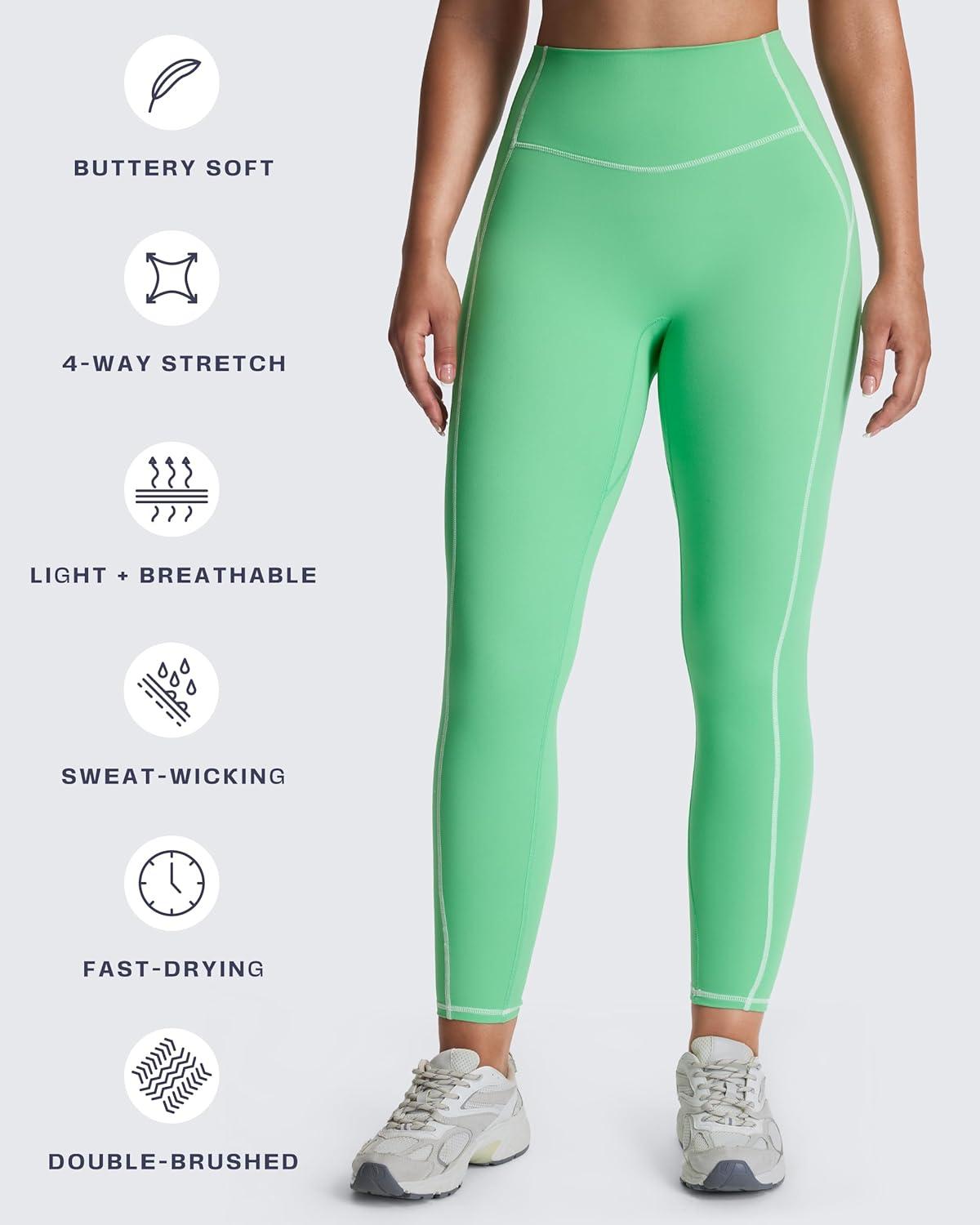 imageAoxjox Workout Leggings for Women High Waisted Exercise Athletic Gym Fitness Yoga Lexi Lined Pants 26quotKatydid GreenWhite