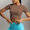 imageAoxjox Short Sleeve Crop Tops for Women Classic Longline Baby Tee Workout T Shirt TopFudge Coffee