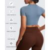 imageAoxjox Short Sleeve Crop Tops for Women Classic Longline Baby Tee Workout T Shirt TopSteel Blue
