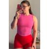 imageAoxjox Womens Sleeveless Tank Tops GEO Workout Gym Yoga Curve Longline Crop TopAzalea Pink