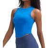 imageAoxjox Womens Sleeveless Tank Tops GEO Workout Gym Yoga Curve Longline Crop TopDirectoire Blue
