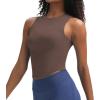 imageAoxjox Womens Sleeveless Tank Tops GEO Workout Gym Yoga Curve Longline Crop TopFudge Coffee