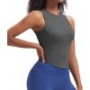 imageAoxjox Womens Sleeveless Tank Tops GEO Workout Gym Yoga Curve Longline Crop TopIron Grey