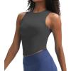 imageAoxjox Womens Sleeveless Tank Tops GEO Workout Gym Yoga Curve Longline Crop TopIron Grey