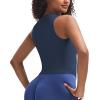 imageAoxjox Womens Sleeveless Tank Tops GEO Workout Gym Yoga Curve Longline Crop TopNavy