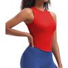 imageAoxjox Womens Sleeveless Tank Tops GEO Workout Gym Yoga Curve Longline Crop TopRacing Red